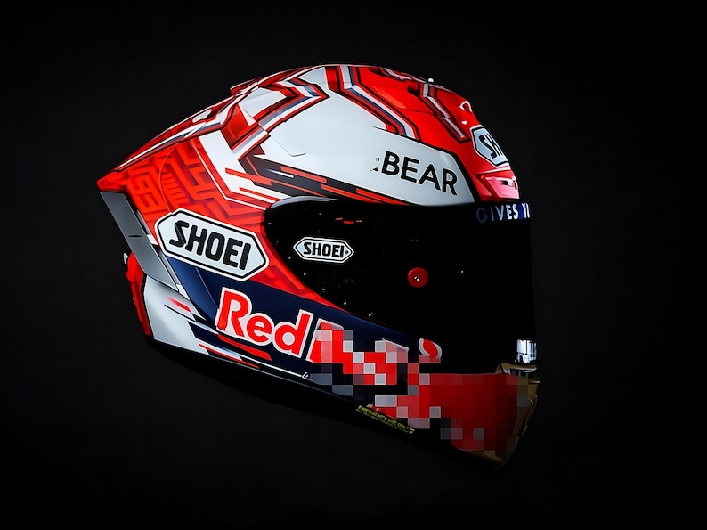 Custom airbrush Shoei X-15 Marc Marquez MM93 MotoGP racing helmet replica. 100% authentic Shoei X-Fifteen shell with professional hand-painted graphics and premium Spies Hecker industrial automotive clear coat for ultra-glossy finish. High-end custom motorcycle gear for superbike riders, collectors, and fans in USA, UK, Australia. Bespoke full-face racing helmet with detailed airbrush art. Luxury motorsport equipment, FIM homologated safety, world-class 4-week craftsmanship. Best-in-class SEO.