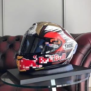 Custom airbrush Shoei X-15 Marc Marquez "Motegi" edition replica helmet. Unique full-face racing gear with hand-painted Japanese-themed MotoGP graphics. Authentic Shoei X-Fifteen base with premium airbrush customization. High-end clear coat by Spies Hecker for a professional motorsport finish. Targeted at serious MotoGP memorabilia collectors and superbike owners in Australia. Bespoke protective gear with 3-4 weeks meticulous production time.
