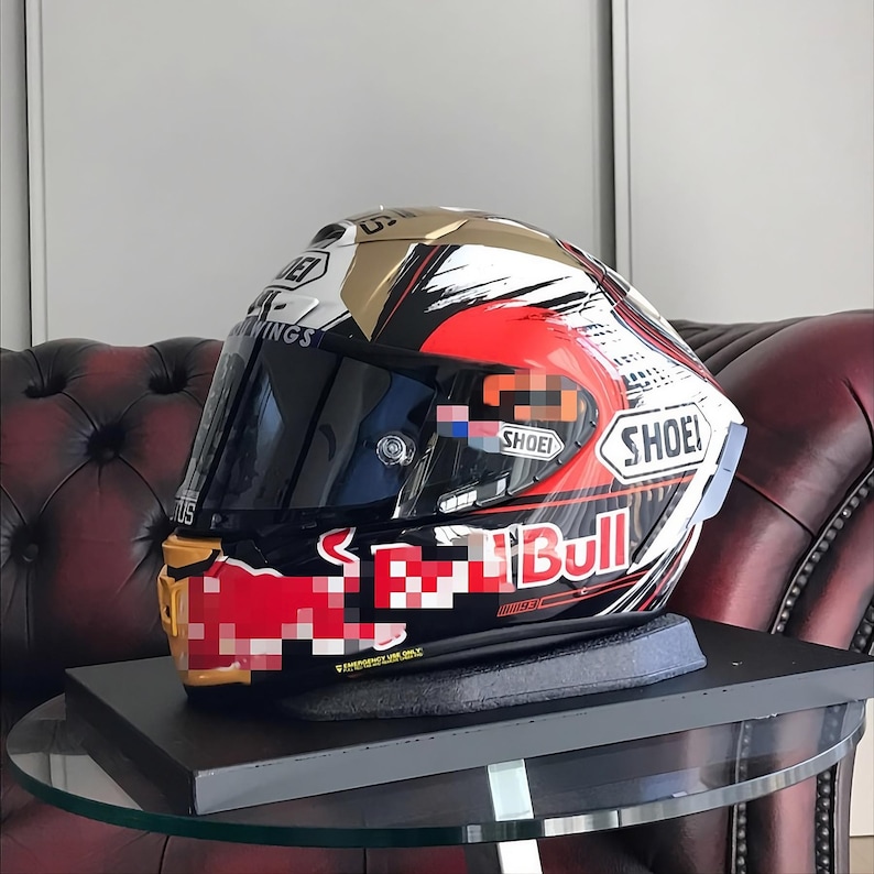 Custom airbrush Shoei X-15 Marc Marquez "Motegi" edition replica helmet. Unique full-face racing gear with hand-painted Japanese-themed MotoGP graphics. Authentic Shoei X-Fifteen base with premium airbrush customization. High-end clear coat by Spies Hecker for a professional motorsport finish. Targeted at serious MotoGP memorabilia collectors and superbike owners in Australia. Bespoke protective gear with 3-4 weeks meticulous production time.
