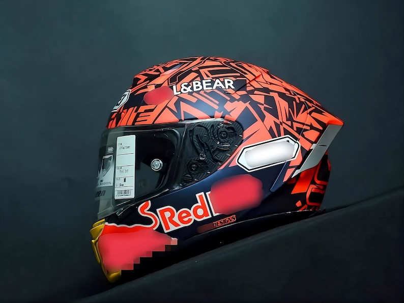 Custom airbrush Shoei X-15 helmet featuring Marc Marquez MM93 MotoGP signature racing design. Premium hand-painted full-face helmet for superbike enthusiasts in USA and UK. Professional high-gloss Spies Hecker clear coat finish on authentic Shoei X-Fifteen shell. Luxury custom headgear for MotoGP fans and helmet collectors seeking elite aerodynamic performance and world-class race replica aesthetics. Perfect for track day and motorsport professional display.