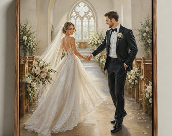 Custom Wedding Portrait From Photo, Hand-Painted Framed Oil Painting on Canvas, Wedding Gift, Anniversary Gift
