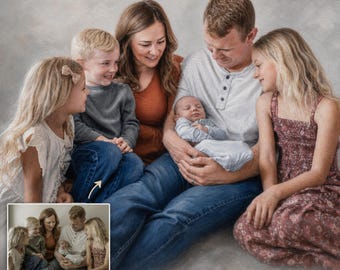 Custom Family Portrait From Photo, Personalized Family Painting, Photo To Oil Painting, Custom Artwork Gift For Parents And Grandparents