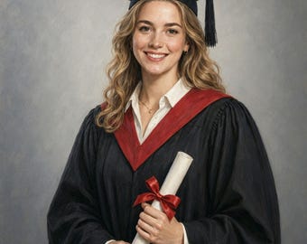 Custom Graduation Portrait From Photo, Hand-Painted Framed Oil Painting, Ready-to-Hang Graduation Gift for Her
