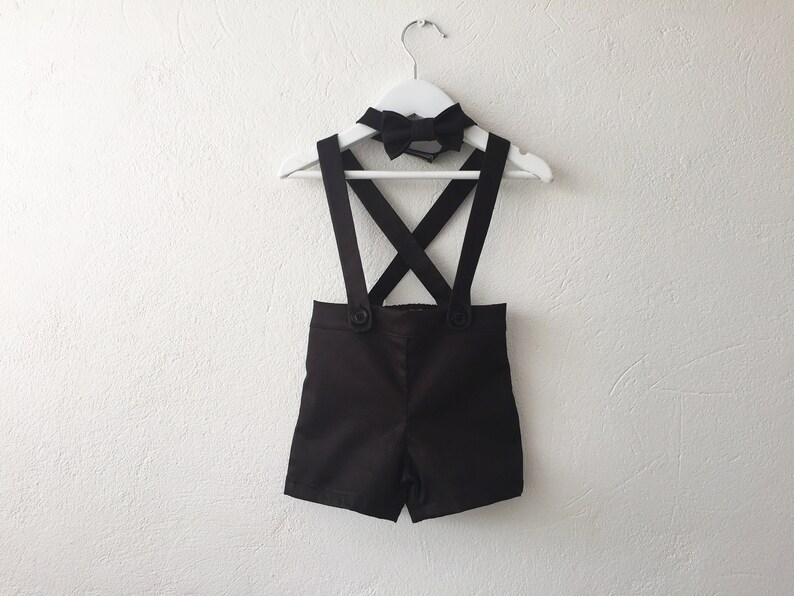 Baby boy suspender shorts black shortalls and bow tie ring Etsy