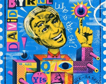PRINT - DAVID BYRNE - Paris - Sérigraphie Officielle Concert / Gig Poster par Niark1, Édition Limitée Signée, Art Pop Surréalisme - Collage