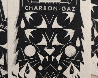 STAMPA - Carbone e Gas - Serigrafia originale di Niark1, Edizione limitata firmata, Inchiostro nero, Arte urbana, Illustrazione