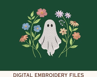 Ghost Flower Embroidery Design, Halloween Floral Digital Embroidery File, Cute Spooky Ghost Machine Embroidery Pattern, Fall Stitch Design