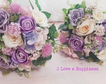 Lilac lavender, purple and white silk flowers bridal bouquet-Faux flower bridal bouquet-Destination bouquet