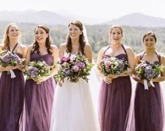 Bridesmaid Tulle Dresses in Dark Purple and Lilac Shade