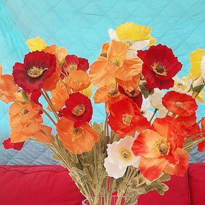 Faux poppy flowers/ Artificial poppy flowers, Artificial flowers stalks, Faux flower stalks