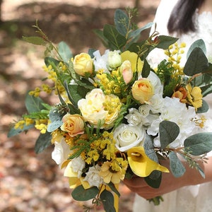 Faux Gelb Rustikaler Blumen Brautstrauß - Künstliche Blumen, Blumenhochzeitsfestdekor