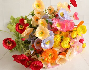 Flores de amapola falsas/ Flores de amapola artificiales, Tallos de flores artificiales, Tallos de flores falsas
