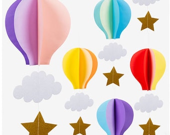 3 dimensional hot air balloon party decor-Kids birthday party hot air balloon mobile decor-Baby shower backdrop decor