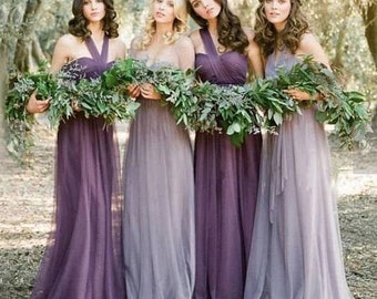 lilac tulle bridesmaid dress Zapaka Women Lilac Ruffled A-Line Chiffon Bridesmaid Dress with Sash V-Neck  Wedding Guest Dress with Slit – ZAPAKA