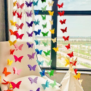 3D Schmetterling Girlande Papier-Girlande Dekor-Kinder Geburtstag Party bunt Schmetterling Luftschlangen Dekor-Baby-Dusche Hintergrund Party Luftschlangen Dekor