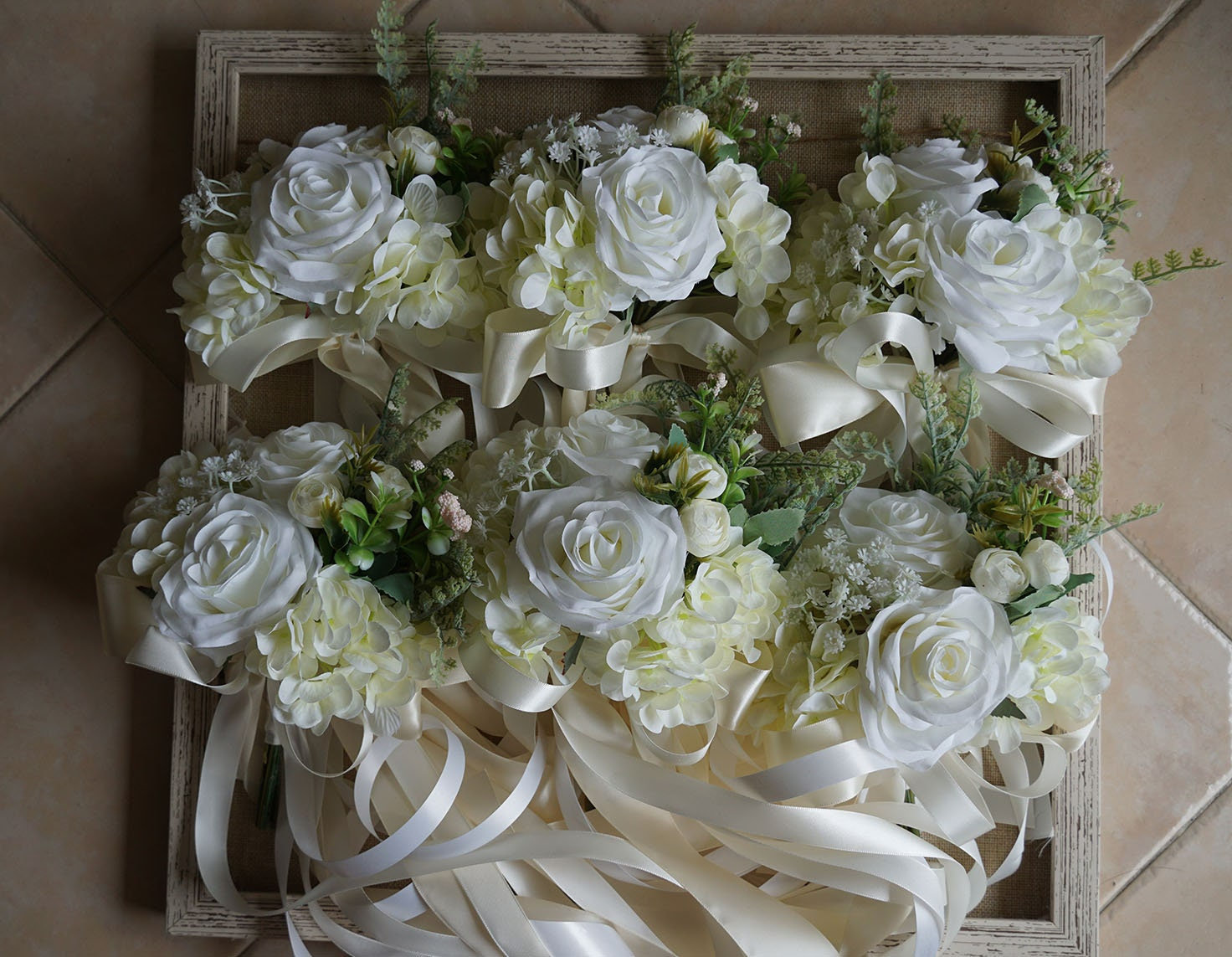 6 Stuks Kunstpioenrozen Met Lint - Bruiloftsstoel Decoratie Wit 27cm