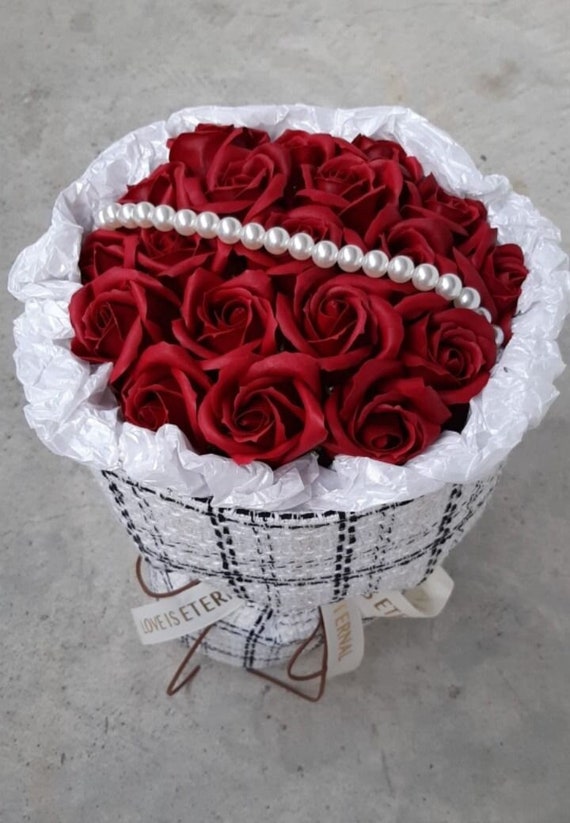 Mothers Day Red Soap Roses Bouquet-happy Birthday Champagne 