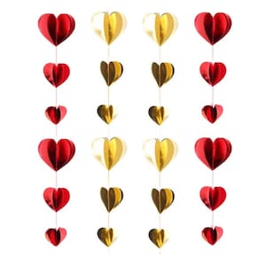 Ghirlanda di carta metallizzata con cuore rosso 3D e cuore dorato, decorazioni con festoni - Decorazioni con festoni per feste di matrimonio - Decorazioni con festoni per feste di San Valentino
