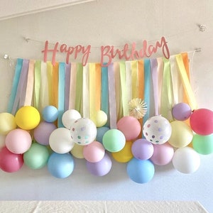 Alles Gute zum Geburtstag Party Pastell Luftballons Luftschlangen Dekor Pack-Kinder Geburtstagsparty Ballon Dekor-DIY Ballon Backdrop Decor