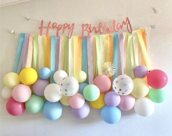 Happy Birthday Party Pastel Balloons Streamers Decor Pack- Kids Birthday Party Balloon Decor-DIY Balloon Backdrop Decor