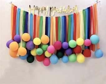 Happy Birthday Rainbow Party Balloons Streamers Decor Pack- Kids Birthday Party Balloon Decor-DIY Balloon Backdrop Decor