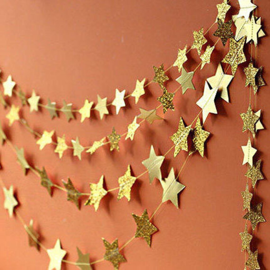 Gold Glitter Stars Garland Decor-silver Glitter Stars Garland | Etsy