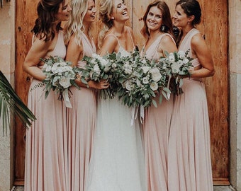 Convertible Satin Bridesmaid Dress: Multi-Way Wrap, Boho Infinity Gowns