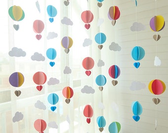 Hot air balloon paper garland decor-Kids birthday party hot air balloon garland decor-Baby shower backdrop decor