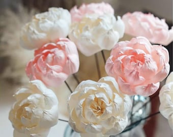 Dried Peony Flowers- Dried White Pink Peony Ornamental Flowers-Home Decor