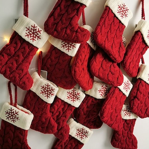 Knitted Christmas Stockings-Family Christmas Stockings-Christmas Gifts-Embroidery Snowflakes Christmas Stockings