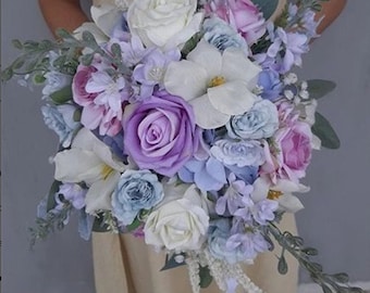 Lavender, purple and white silk flowers bridal bouquet-Faux flower bridal bouquet-Destination bouquet