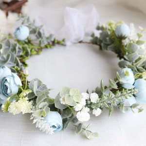 Blue and White Wedding Head Wreath, Crown, Hoop, Halo, Floral,Silk Flowers, Simple,Rustic,Fantasy