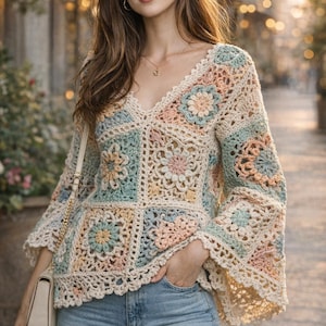 Granny Square Sweater Pattern,Crochet Cardigan PDF Download| Granny Square Crochet Cardigan Pattern, crochet top pattern, knitting patterns