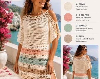 Haakpatroon voor strandjurk (PDF), mesh jurk/zwemjurk/tuniek, boho strandjurk/tuniek maat XS–5XL, eenvoudige handleiding