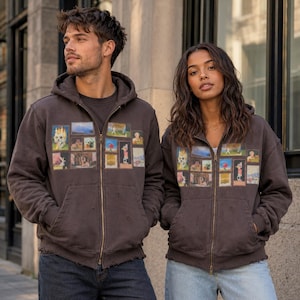 Galerij hoodie, Pixel unisex pullover sweatshirt, hoodie met ritssluiting en schilderkunstpatroon