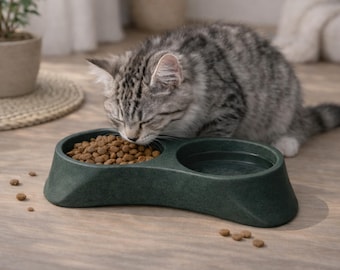 Juego de comederos de hormigón hechos a mano para mascotas, color verde, para comida y agua de gatos y perros, moderno comedero de cemento, accesorio antideslizante y resistente para mascotas (gatos y perros).