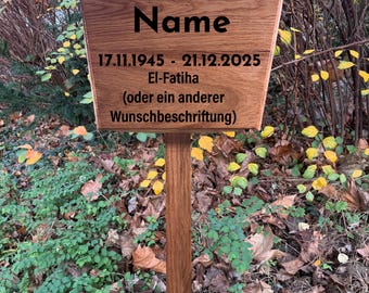 Grabtafel, Grabschild Muslimisch aus Eiche mit Beschriftung 30x24cm, Höhe 60cm. Kostenloser Versand.