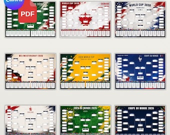WK 2026 Ultiem Pakket: 19 Bewerkbare Posterversies (VS, Brazilië, Frankrijk, Canada, Engeland) A3 Printbare PDF- & Canva-sjablonen, Voetbal
