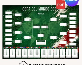 WK 2026 poster, printbaar als PDF, Canva bracket track, Mexico editie, voetbalwandkaart A3, 104 wedstrijden, schema tracker, sport, voetbal