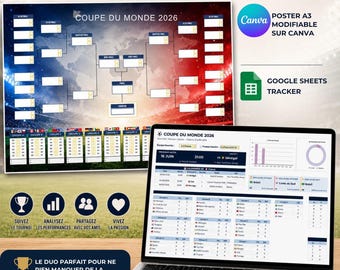 WK 2026, A3 poster, toernooischema, Google Sheets Excel tracker, voetbalkalender, bewerkbare PDF Canva, cadeau-idee, voetbal