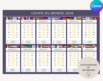 Canvas-sjabloon voor het WK voetbal 2026 om te bewerken | Canva-bestand, kalender met 72 groepswedstrijden. Cadeau, Sport, Voetbal