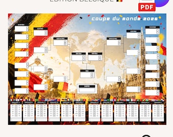 Poster van het WK voetbal 2026, 104 wedstrijden, toernooivoorspelling, cadeau voor voetbalfans uit België, Canva PDF Sport