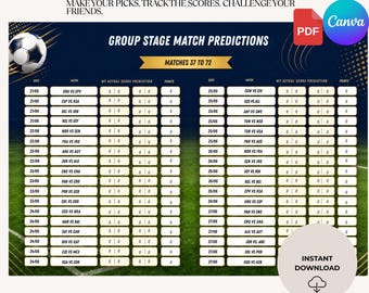 Voorspellingsspel WK 2026 | Schema & Score Tracker | PDF + Canva-sjabloon | Voetbaltoernooivoorspellingen | Printbaar