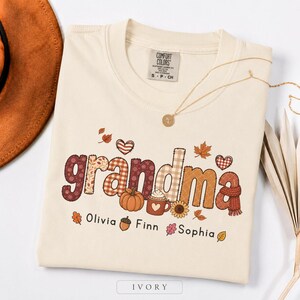 Personalized Grandma Shirt, Custom Grandchildren Names Tee, Fall Grandma Gift, Autumn Patchwork Shirt, Mothers Day Tee, Grandma Birthday Tee