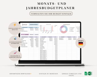 Monatlicher und jährlicher Budgetplaner | Google Sheets & Excel | Ausgabenverfolgung | Personal Finance