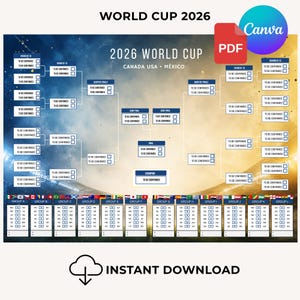 Może przedstawiać: Szczegółowa infografika na Mistrzostwa Świata 2026, z układem drabinki z grupami drużyn i harmonogramami meczów. Projekt zawiera tekst "WORLD CUP 2026" i "2026 WORLD CUP CANADA USA • MÉXICO".