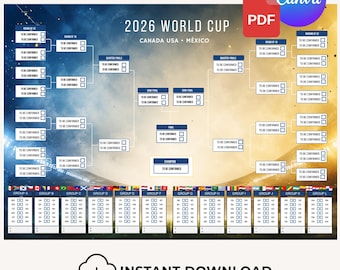 WK 2026 Schema Groepsfase Tracker om te printen en bewerken in Canva-sjabloon + printbare PDF | Inclusief schema van 72 wedstrijden