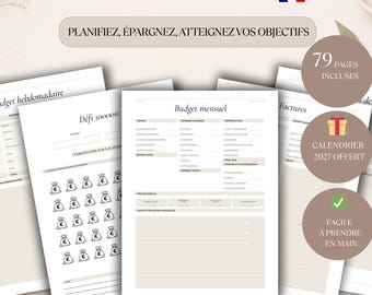 Budgetplanner Frans PDF Printbare maandelijkse budgetplanner Uitgavenoverzicht Besparingen Rekeningen Spaaruitdaging Financiën 2026 2027