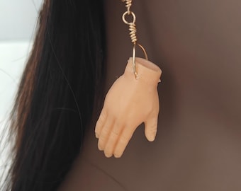 Mini Caucasian Hand Earrings, Creepy Cute Jewelry, Oddity Earrings, Gothic Statement Jewelry, Surreal Art Earrings, Spooky Gift