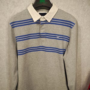 vintage Crew Clothing Chemise de rugby pour hommes XXL, polo en coton gris à rayures bleues de l'an 2000